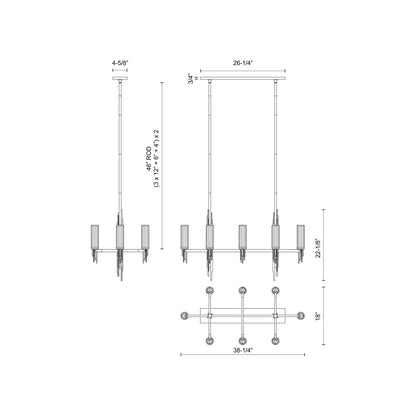 Torres Linear Pendant Light - line drawing.