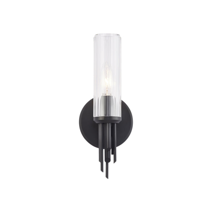 Torres Vanity Wall Light in Matte Black/Clear Ribbed Glass (1-Light).
