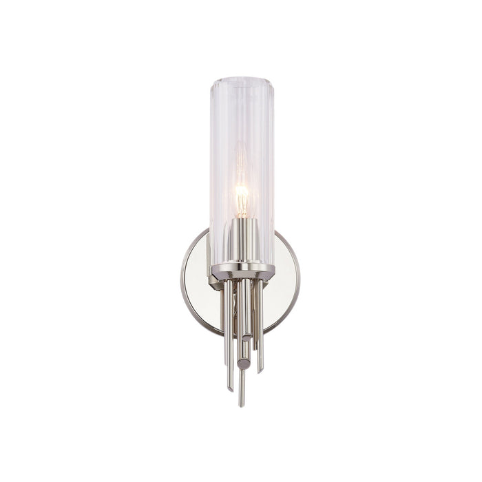 Torres Vanity Wall Light in Polished Nickel/Clear Ribbed Glass (1-Light).