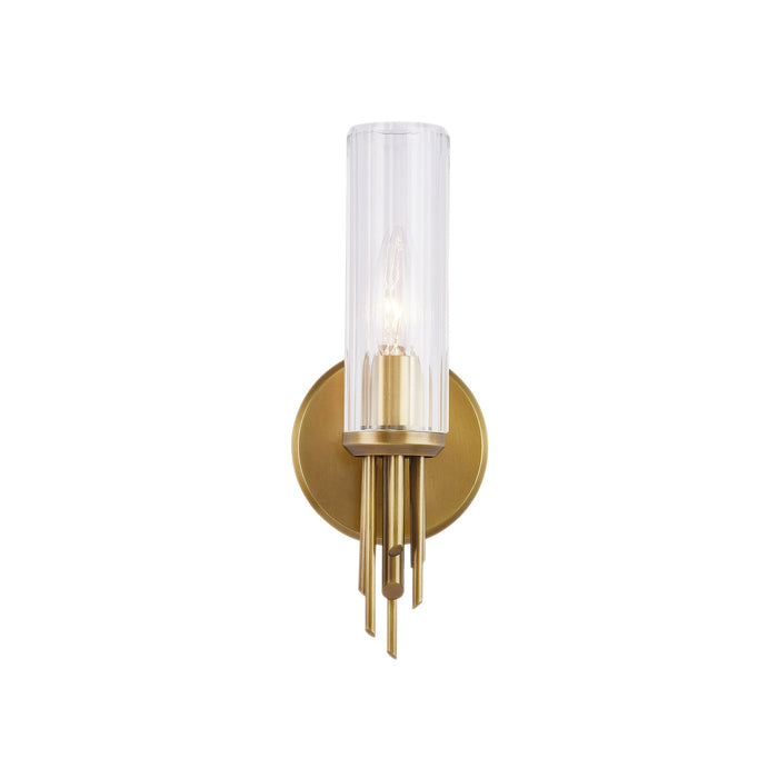 Torres Vanity Wall Light in Vintage Brass/Clear Ribbed Glass (1-Light).