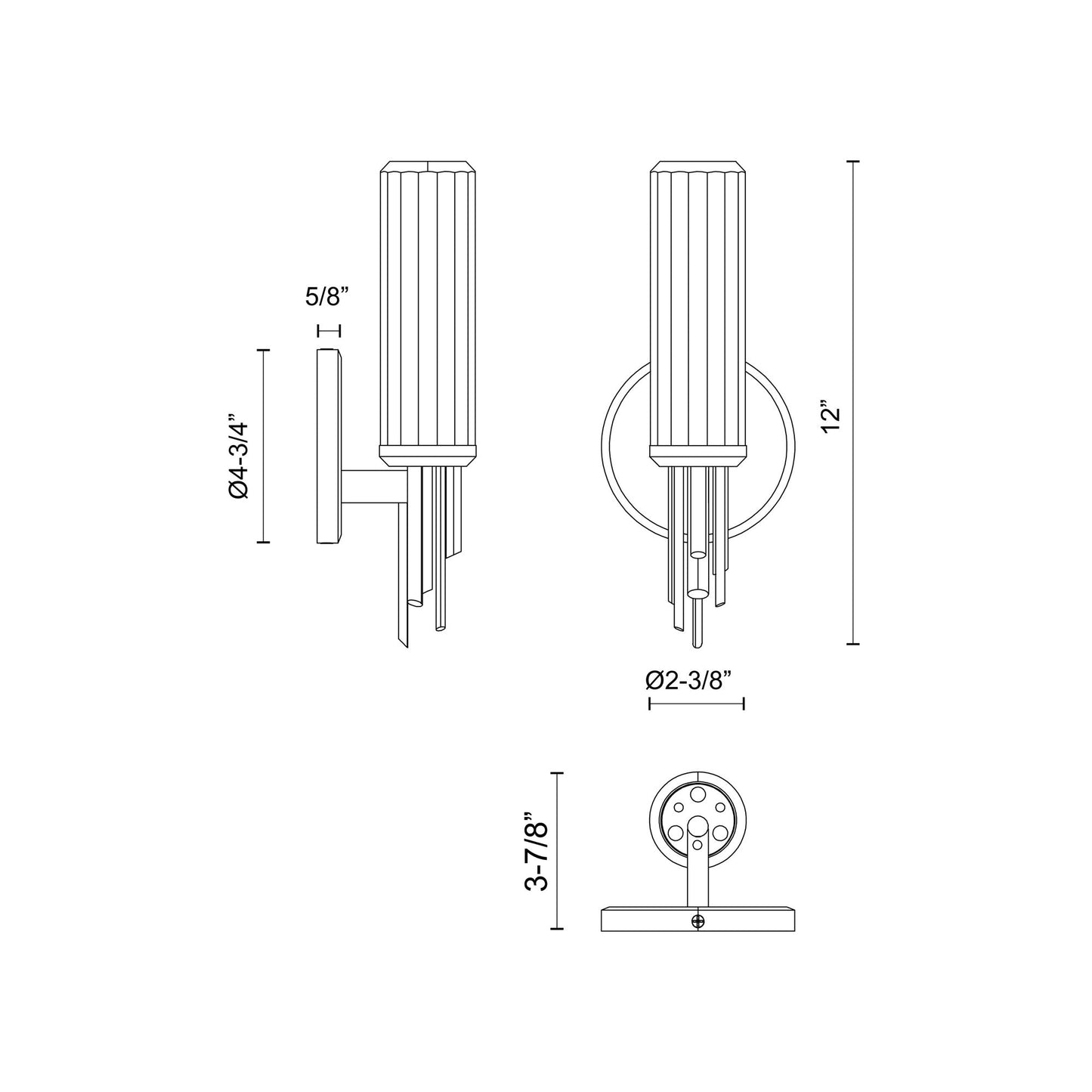 Torres Vanity Wall Light - line drawing.