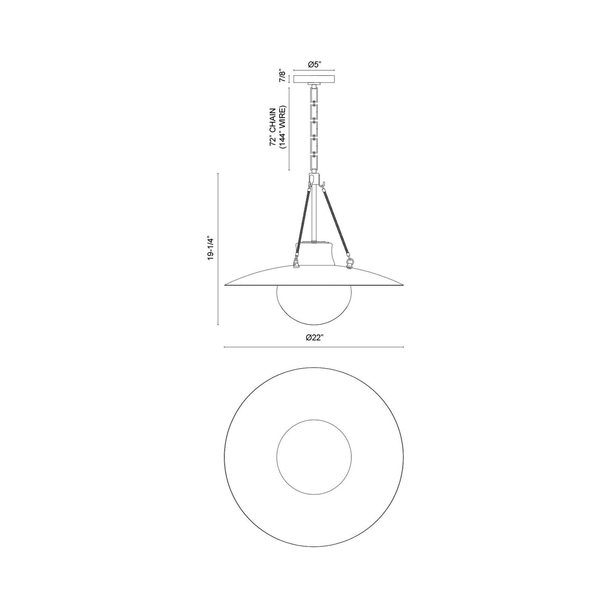 Waverly Pendant Light - line drawing.