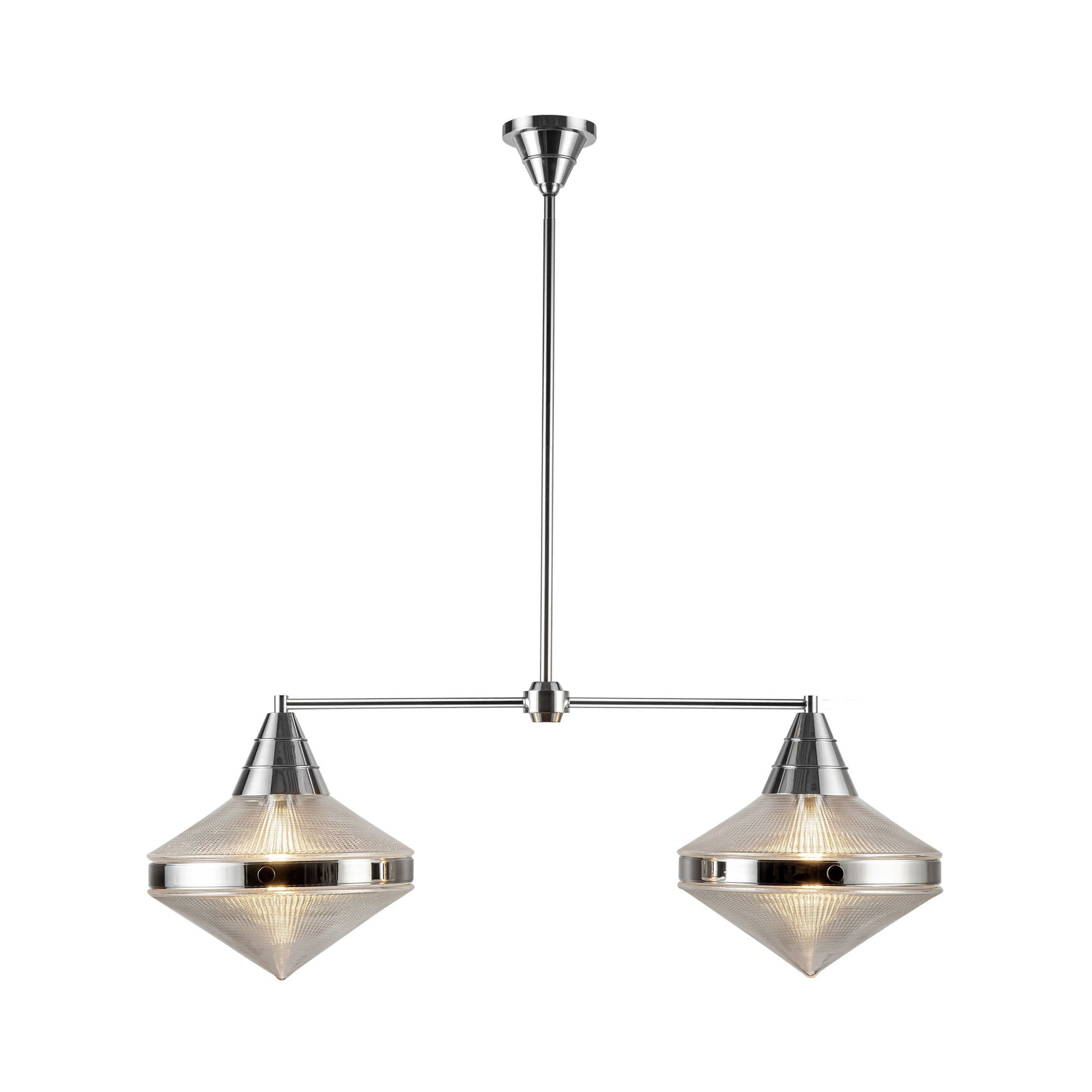Willard Linear Pendant Light in Polished Nickel/Clear Prismatic Glass.