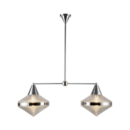 Willard Linear Pendant Light in Polished Nickel/Clear Prismatic Glass.