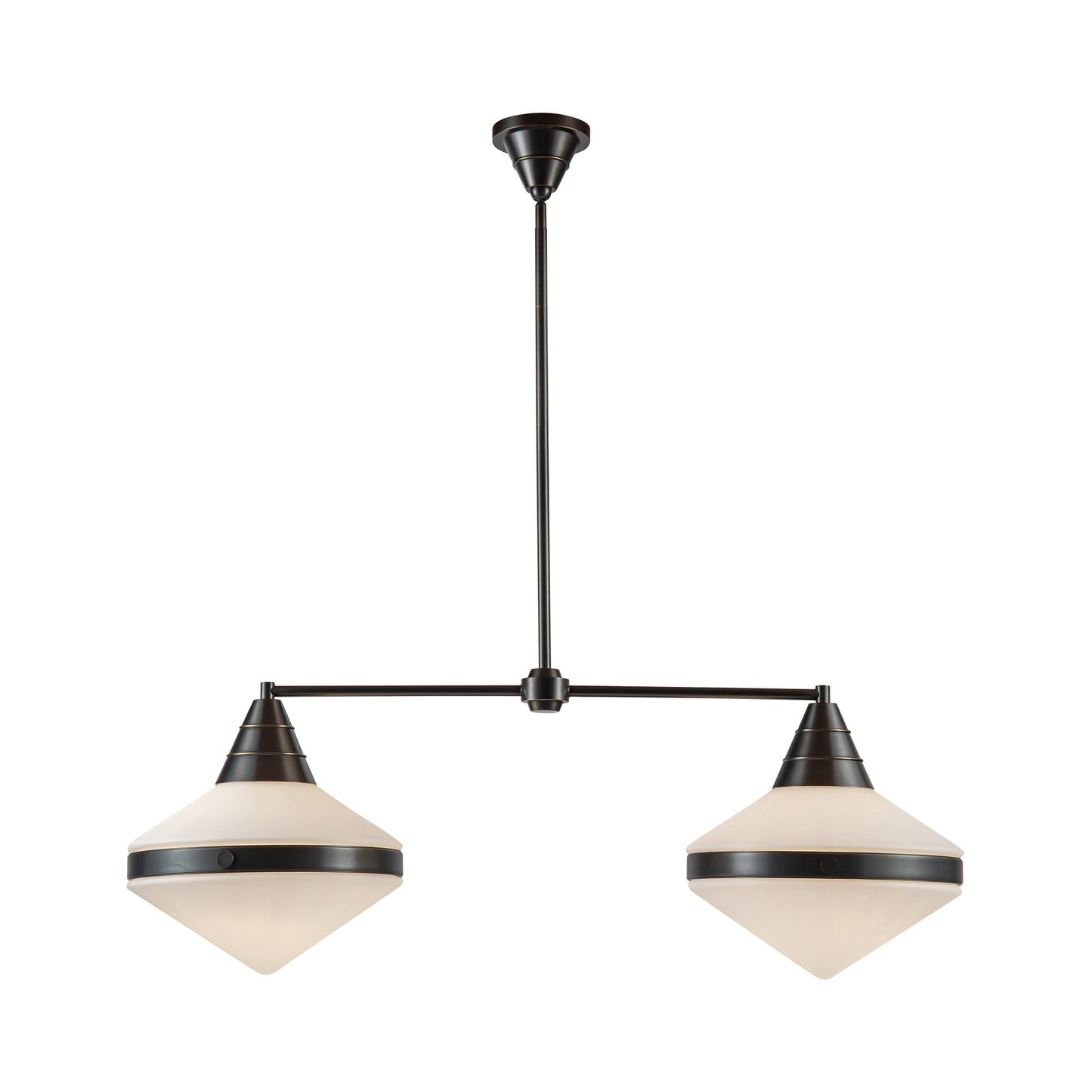 Willard Linear Pendant Light in Urban Bronze/Matte Opal Glass.