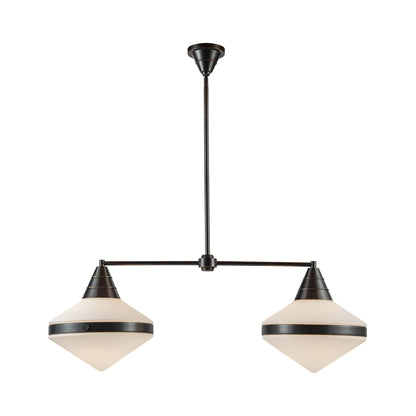 Willard Linear Pendant Light in Urban Bronze/Matte Opal Glass.