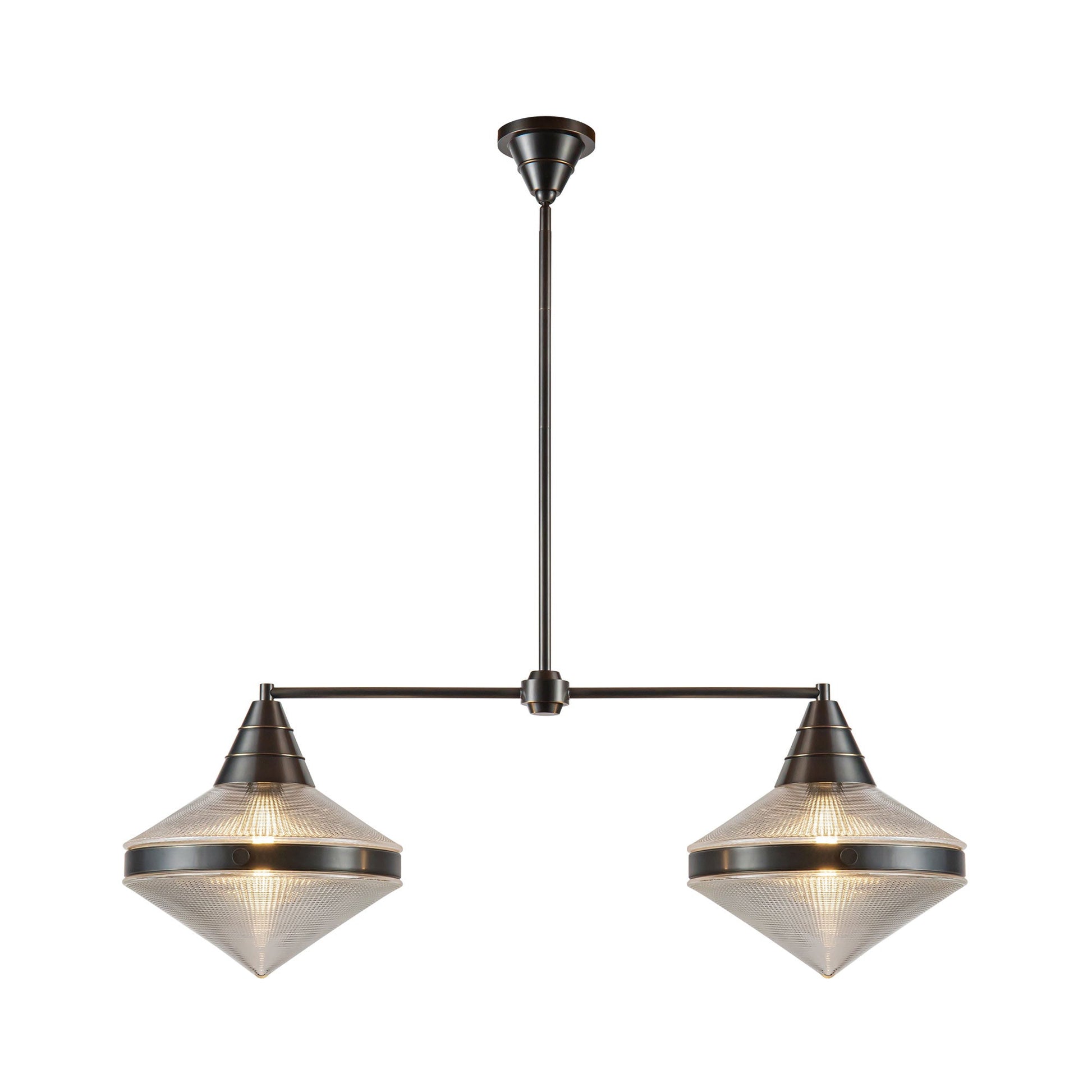 Willard Linear Pendant Light in Urban Bronze/Clear Prismatic Glass.