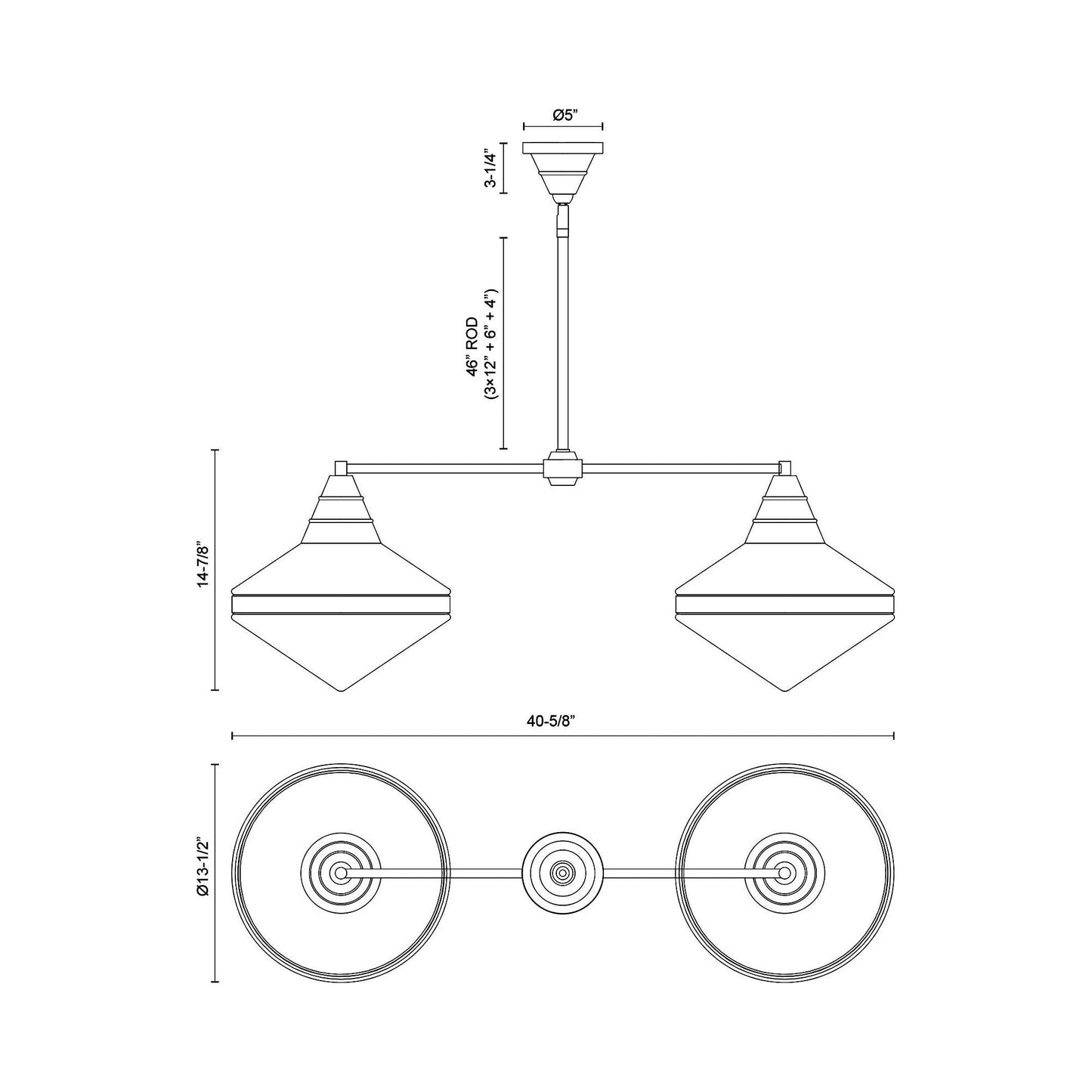 Willard Linear Pendant Light - line drawing.