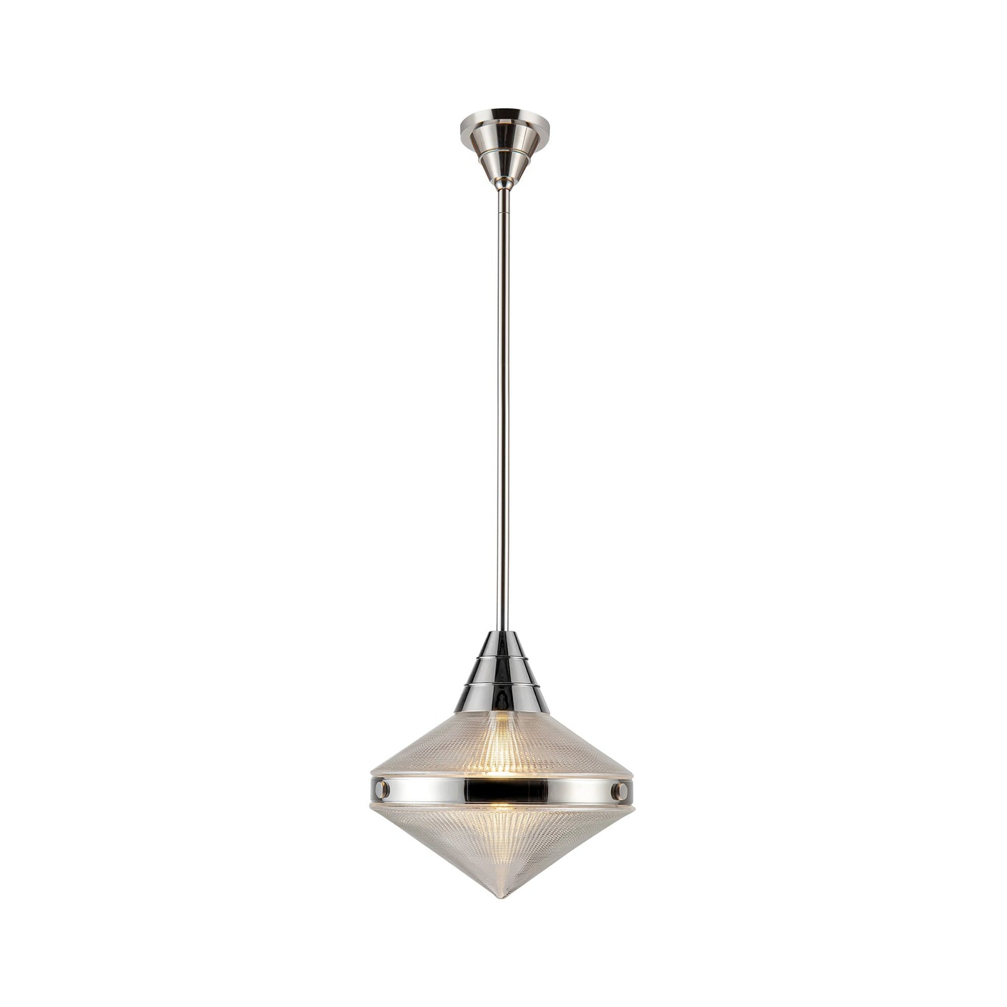 Willard Pendant Light in Polished Nickel/Clear Prismatic Glass (Small).