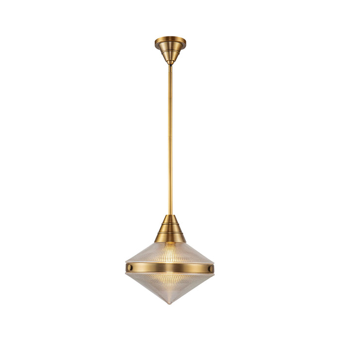 Willard Pendant Light in Vintage Brass/Clear Prismatic Glass (Small).