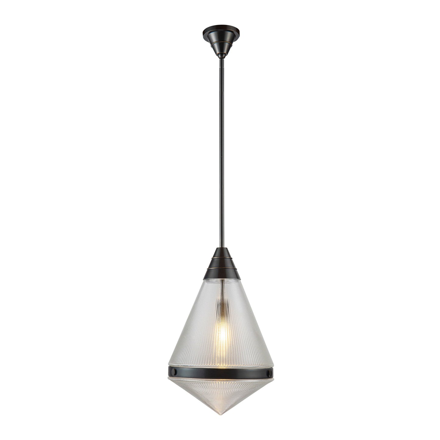 Willard Pendant Light in Urban Bronze/Clear Prismatic Glass (Large).