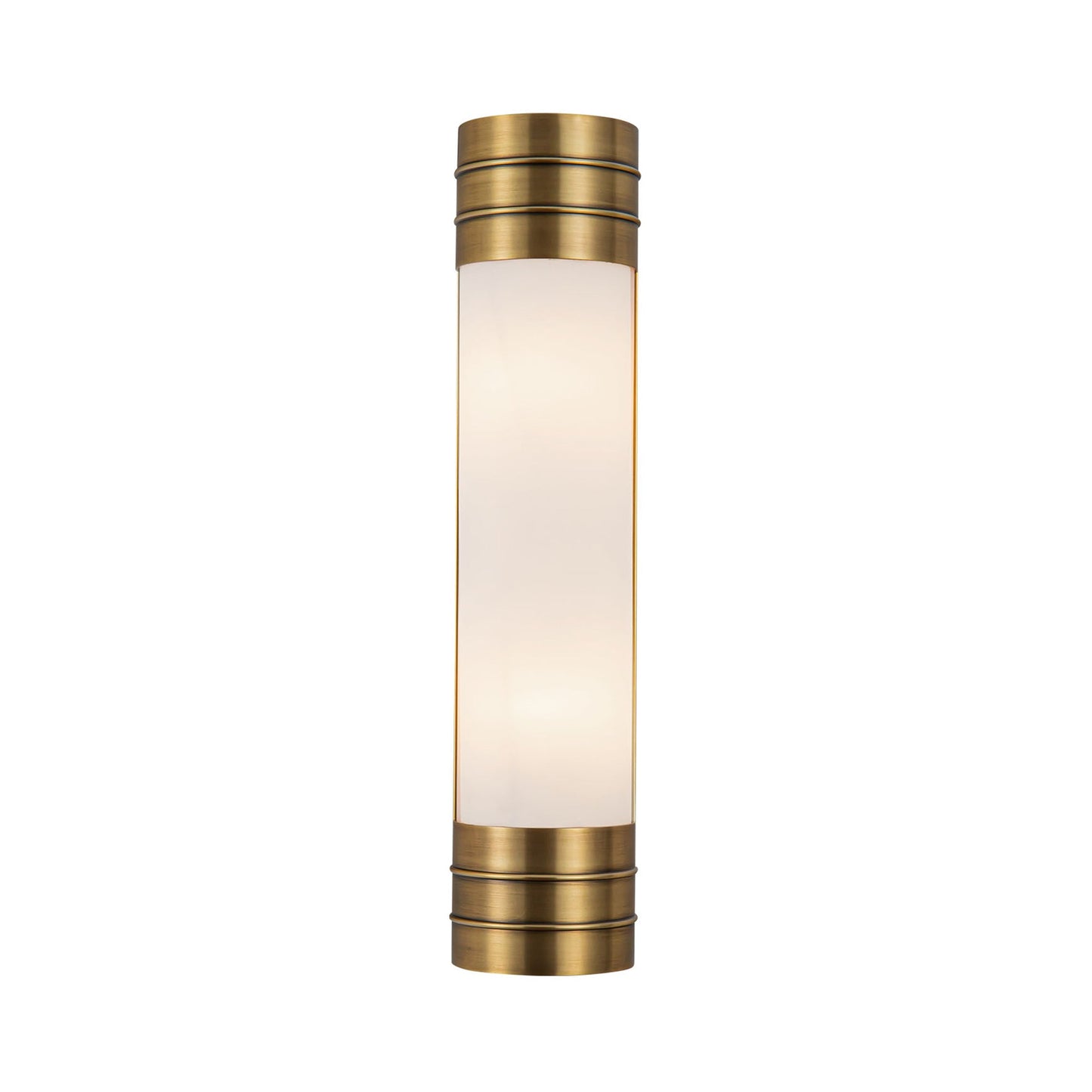 Willard Vanity Wall Light in Vintage Brass/Matte Opal Glass (2-Light).
