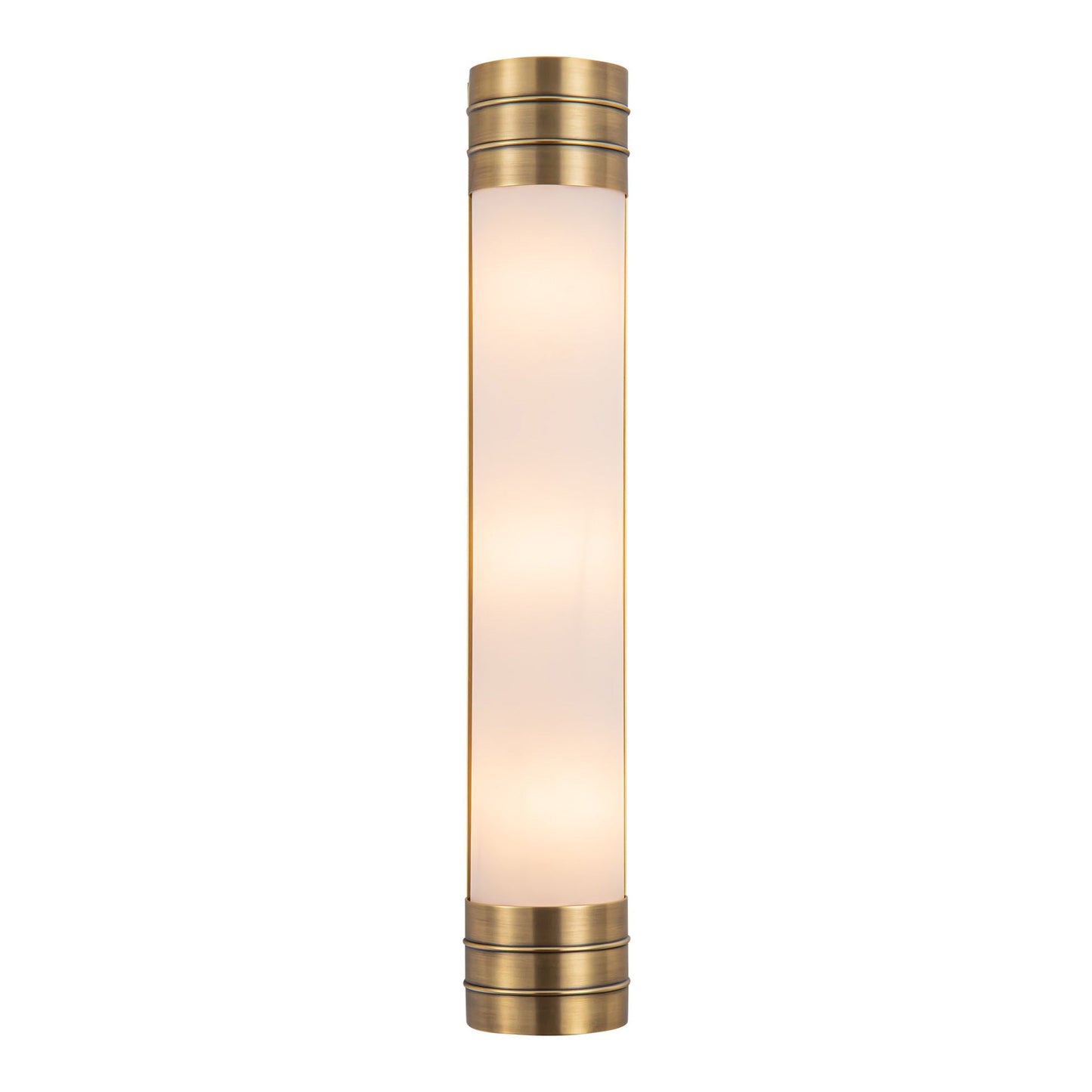 Willard Vanity Wall Light in Vintage Brass/Matte Opal Glass (3-Light).