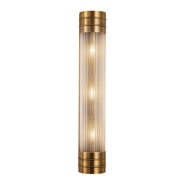 Willard Vanity Wall Light in Vintage Brass/Clear Prismatic Glass (3-Light).