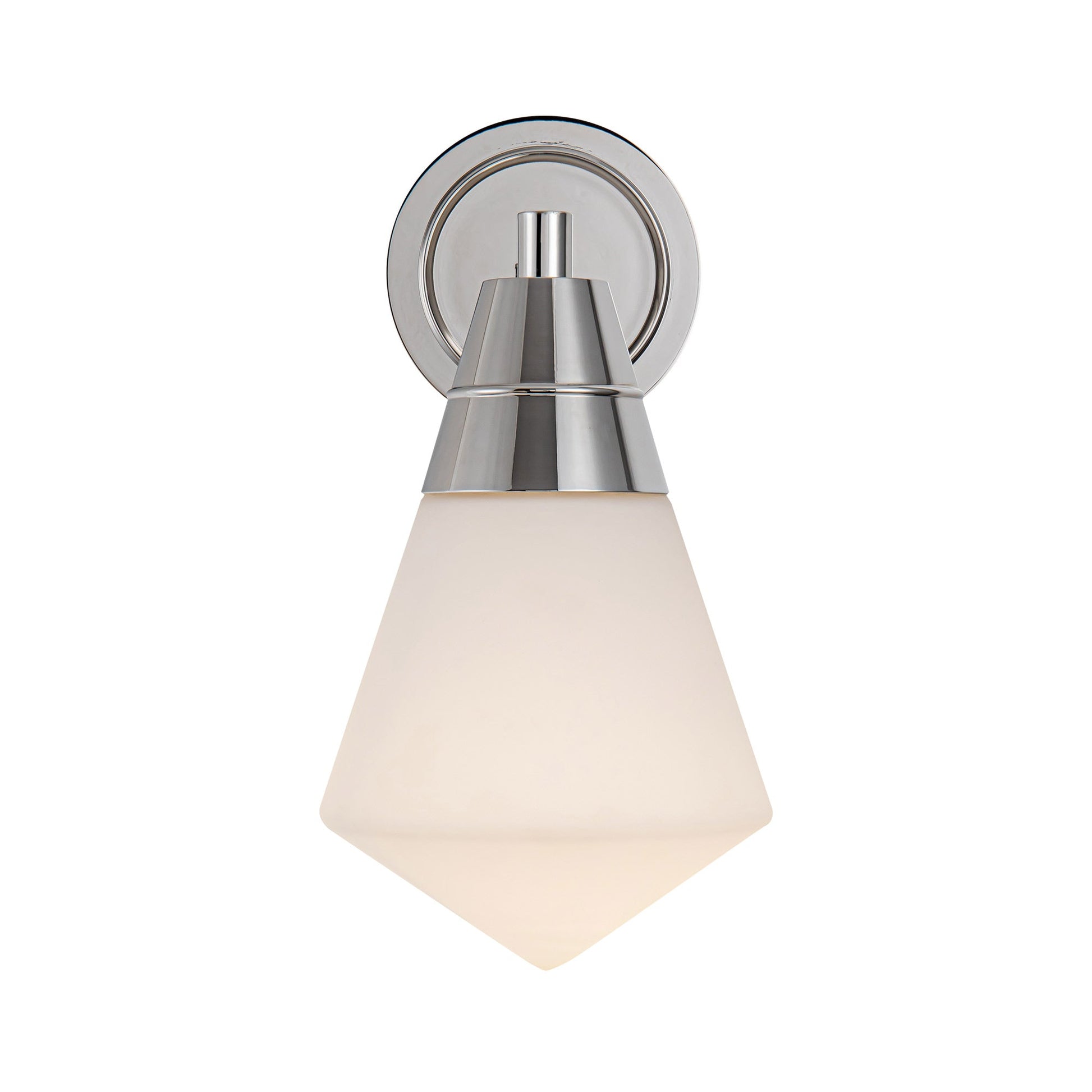 Willard Wall Light in Polished Nickel/Matte Opal Glass.