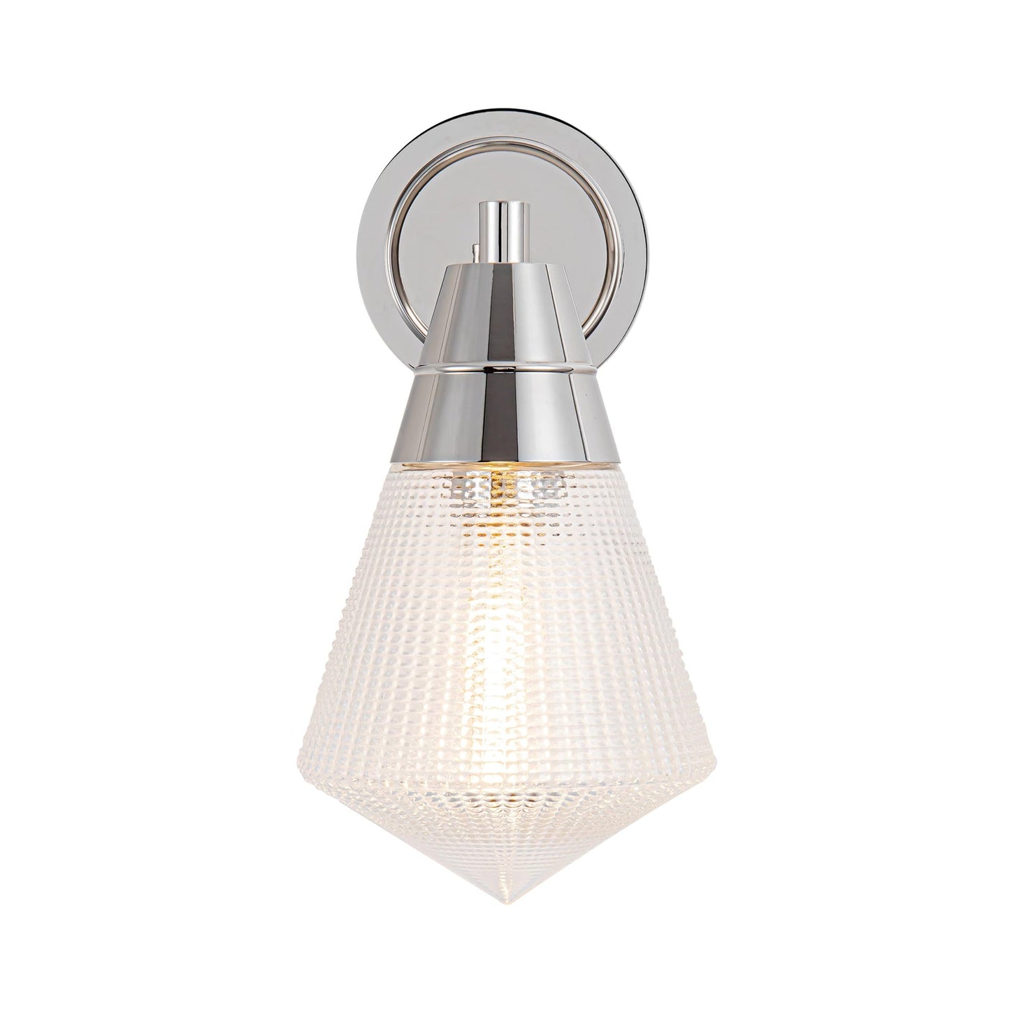 Willard Wall Light in Polished Nickel/Clear Prismatic Glass.