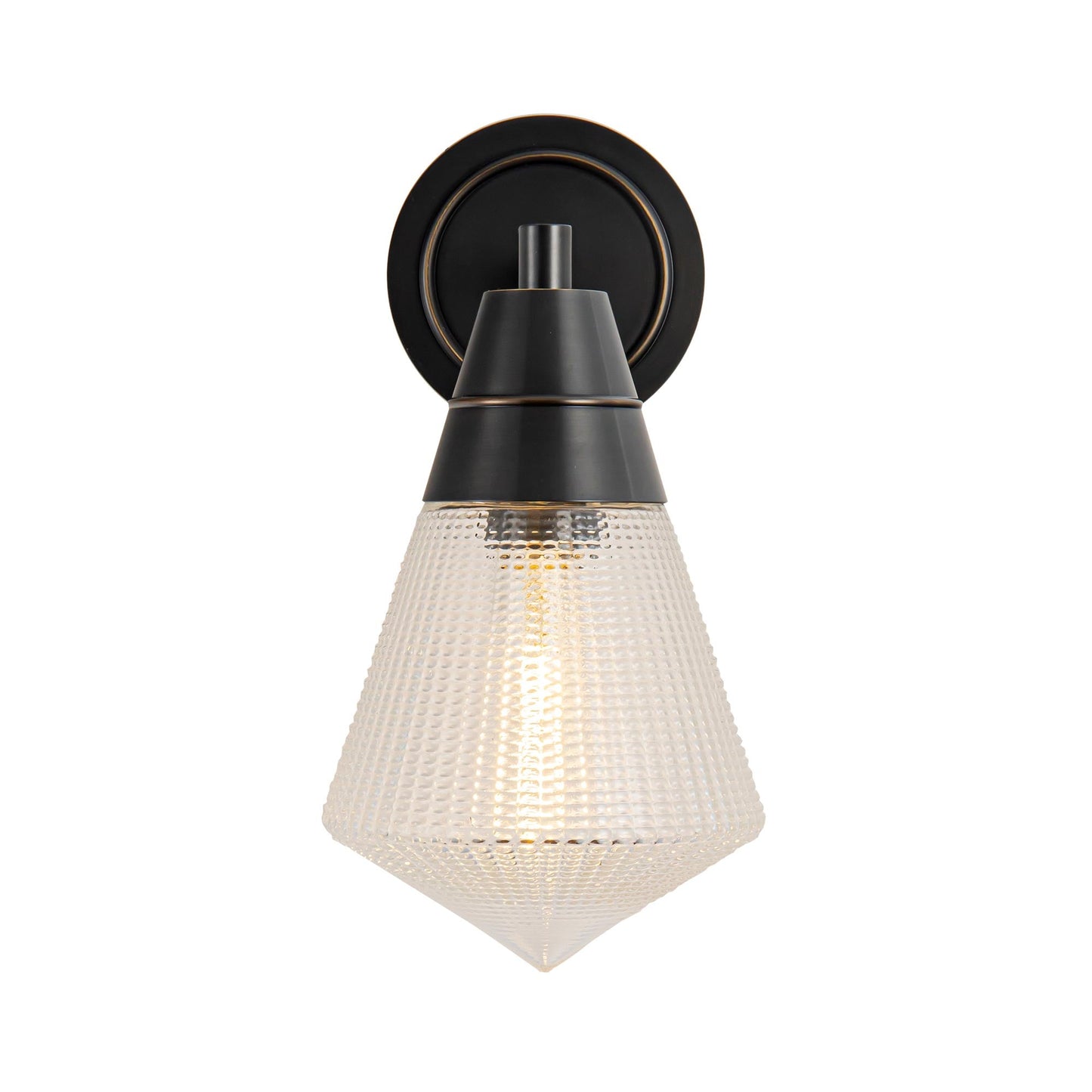 Willard Wall Light in Urban Bronze/Clear Prismatic Glass.