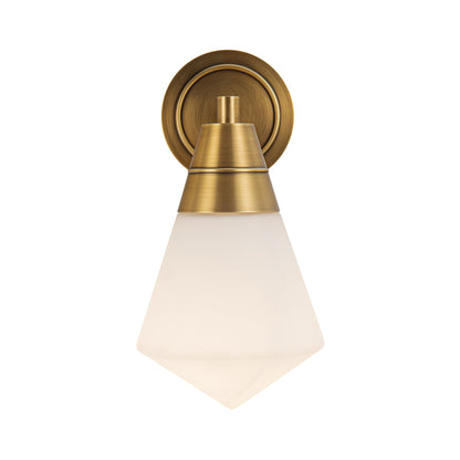Willard Wall Light in Vintage Brass/Matte Opal Glass.