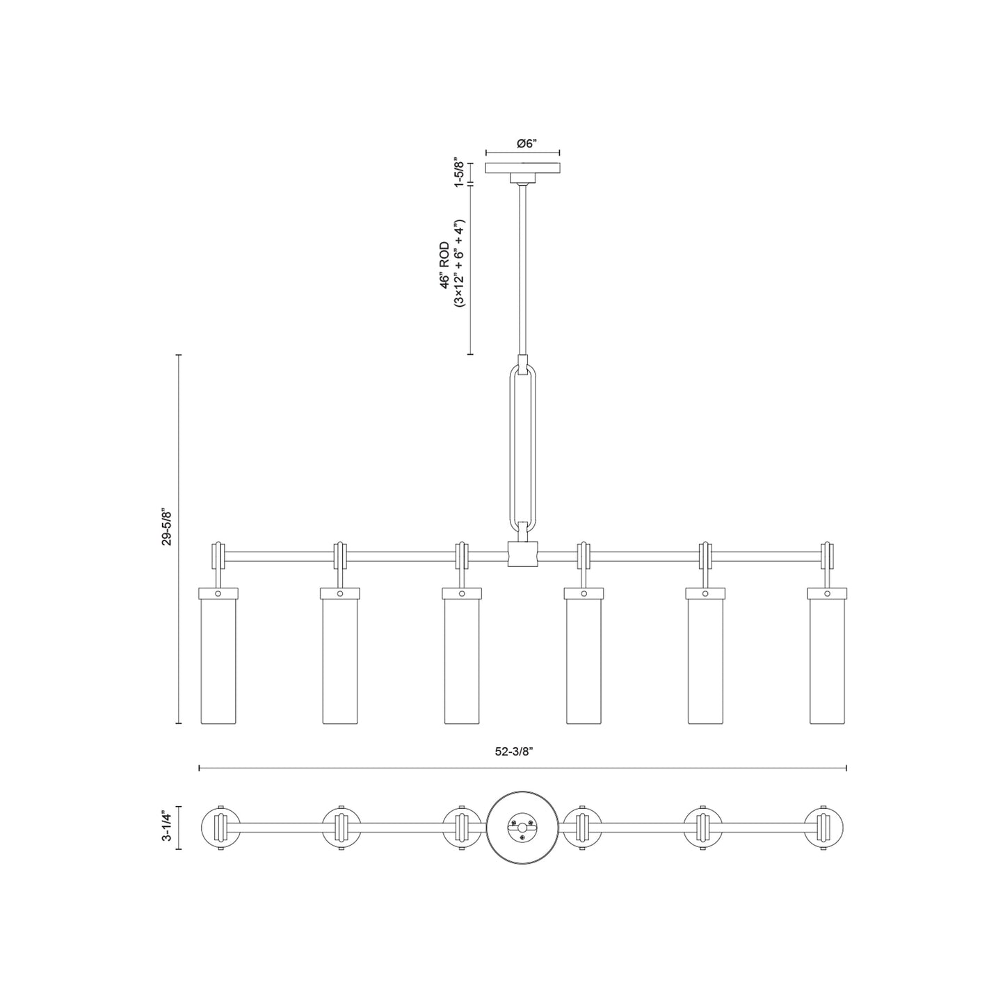 Wynwood Linear Pendant Light - line drawing.