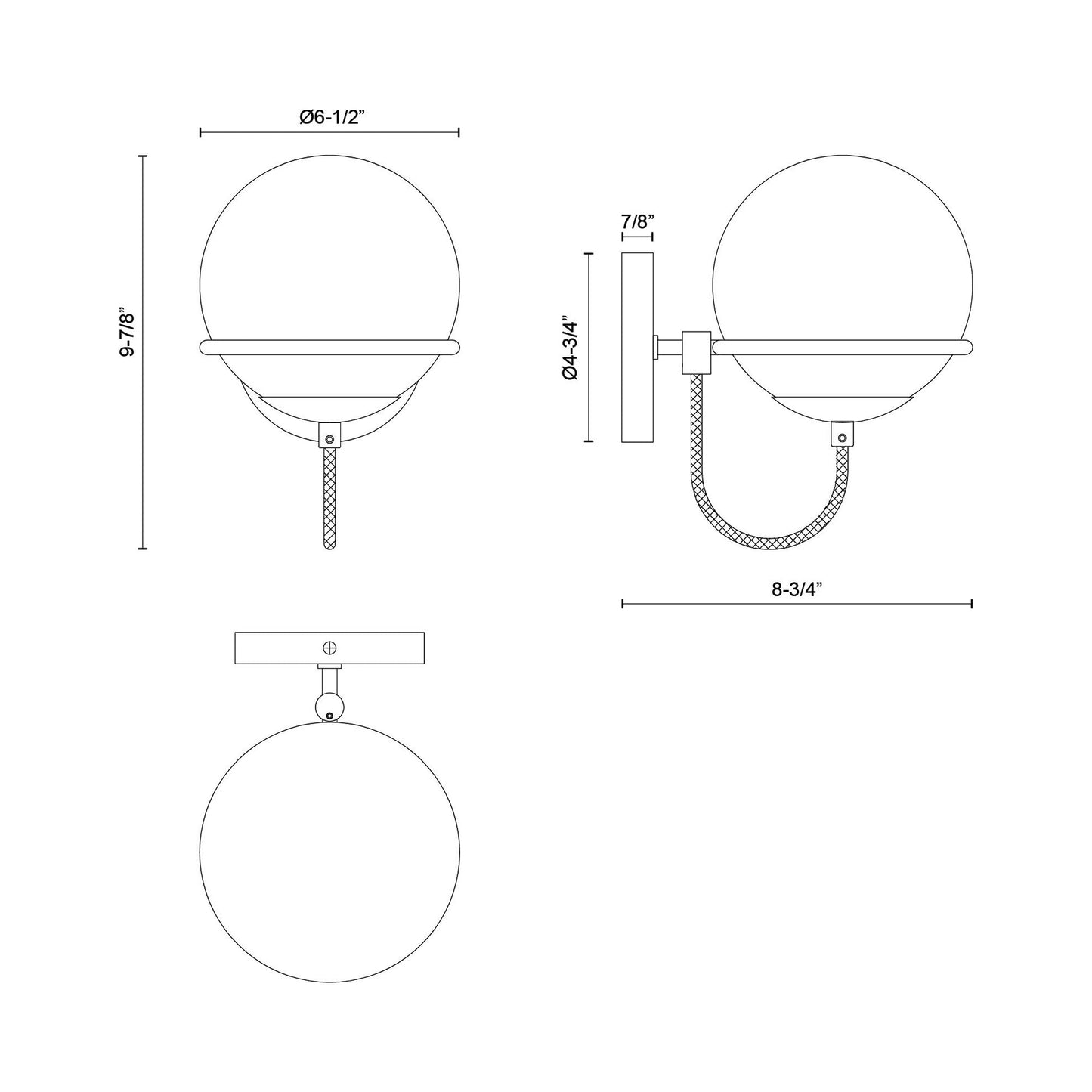 Alba 1-Light Bath Wall Light - line drawing.