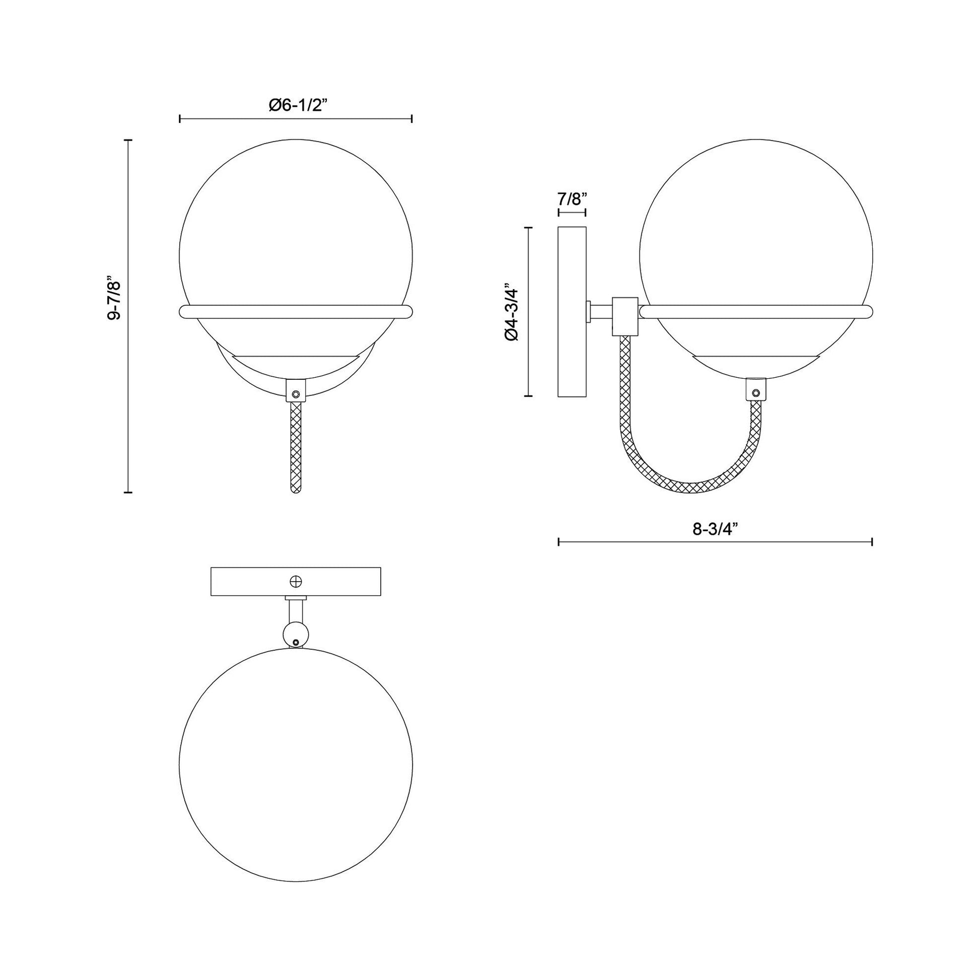 Alba 1-Light Bath Wall Light - line drawing.