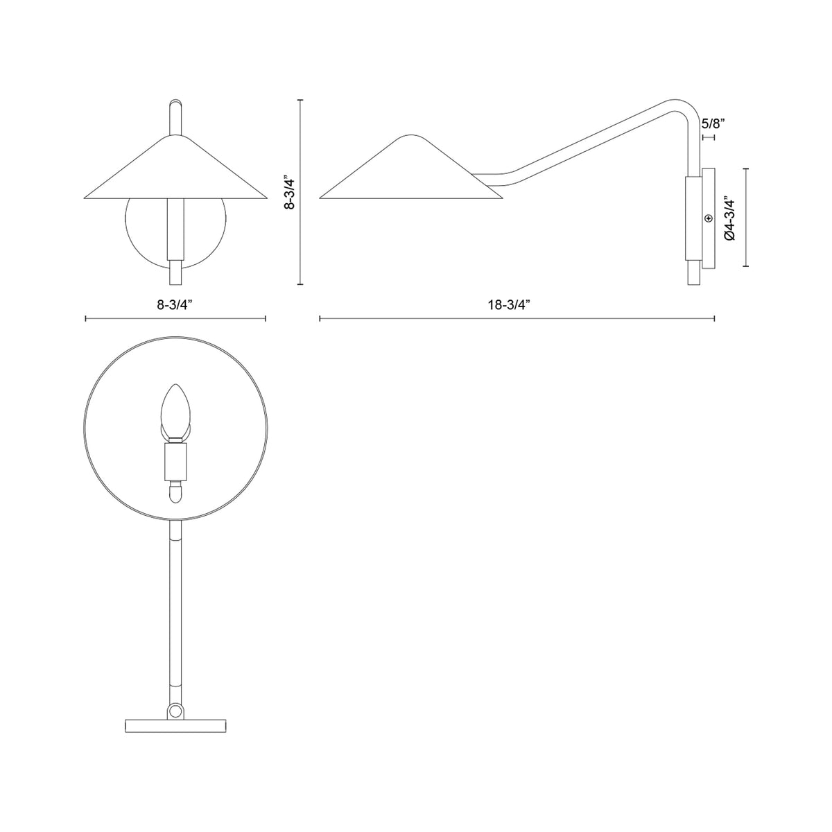 Ashford Arm Wall Light - line drawing.