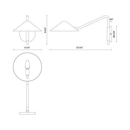 Ashford Arm Wall Light - line drawing.