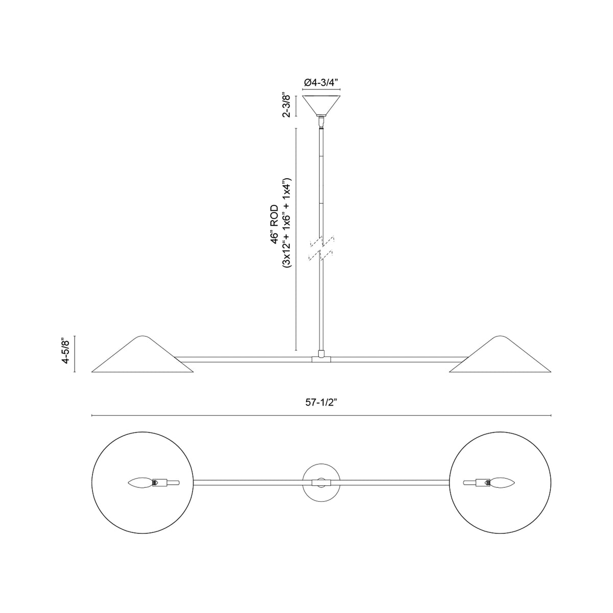 Ashford Linear Pendant Light - line drawing.