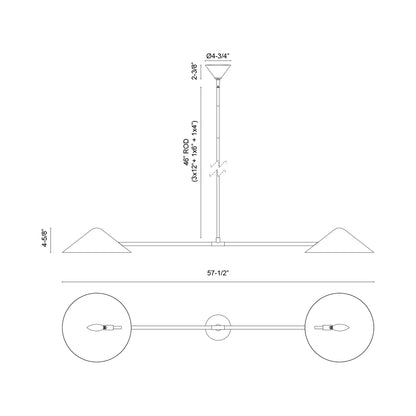Ashford Linear Pendant Light - line drawing.