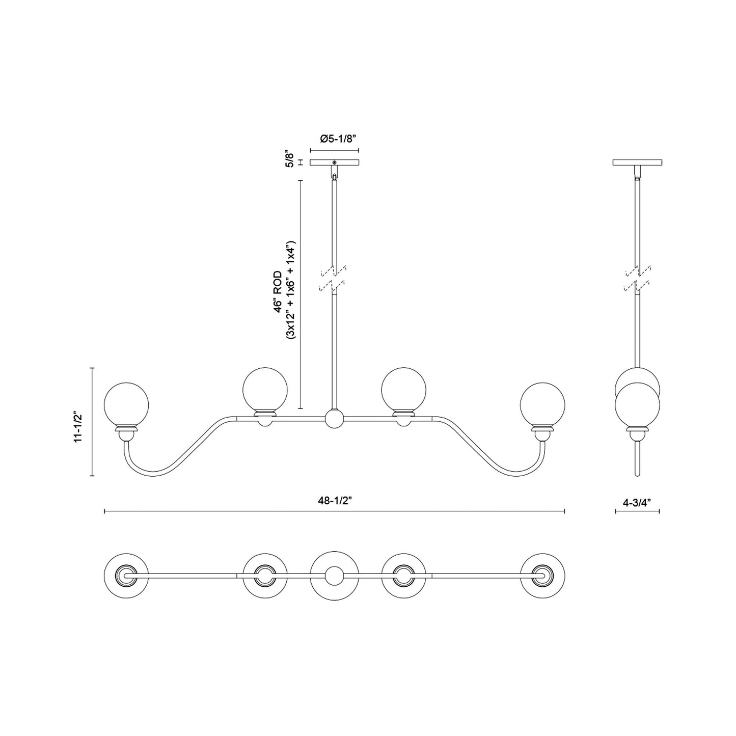Beckett Linear Pendant Light - line drawing.