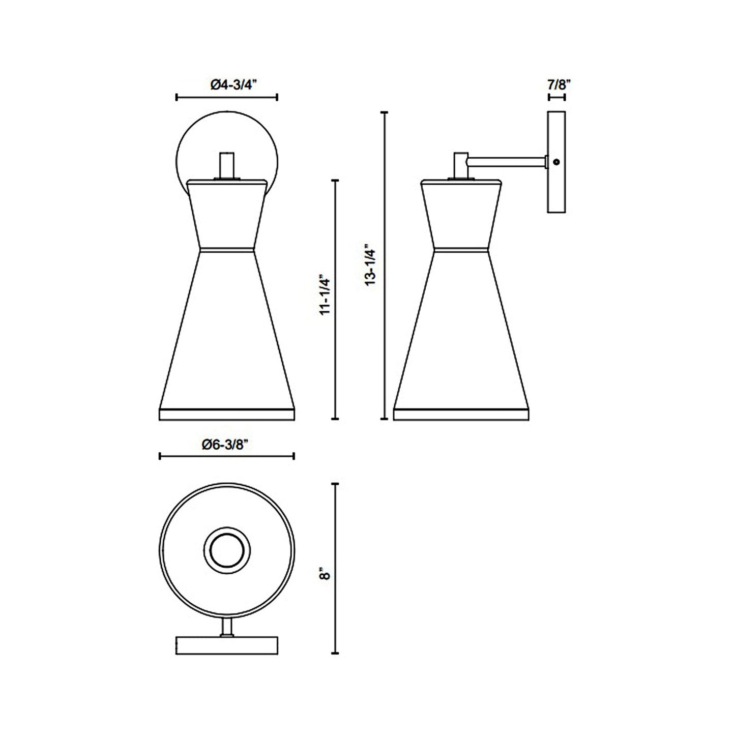 Betty Vanity Wall Light - line drawing.