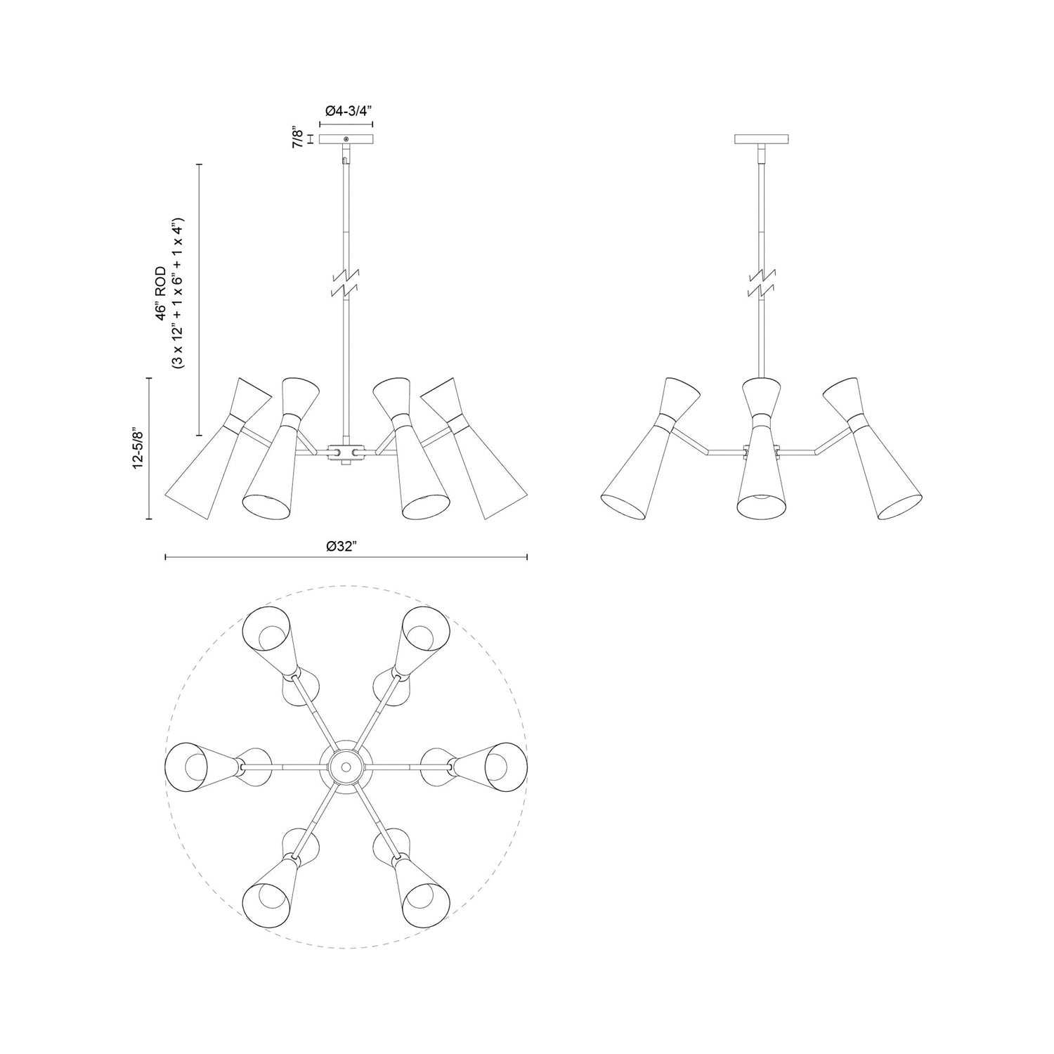 Blake Chandelier - line drawing.