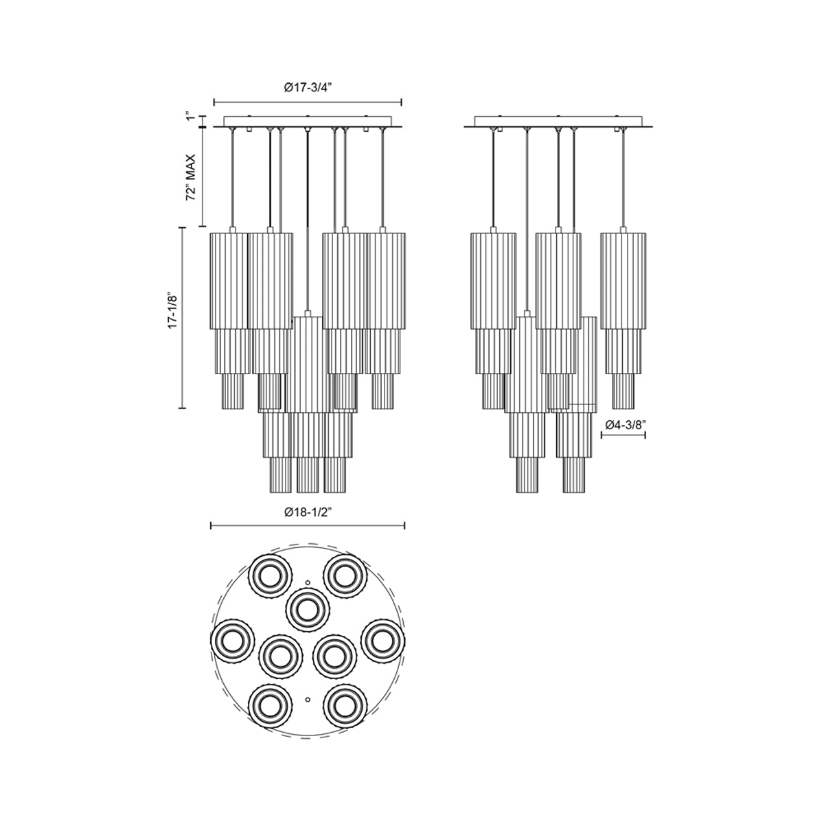 Bordeaux Multi Light LED Pendant Light - line drawing.