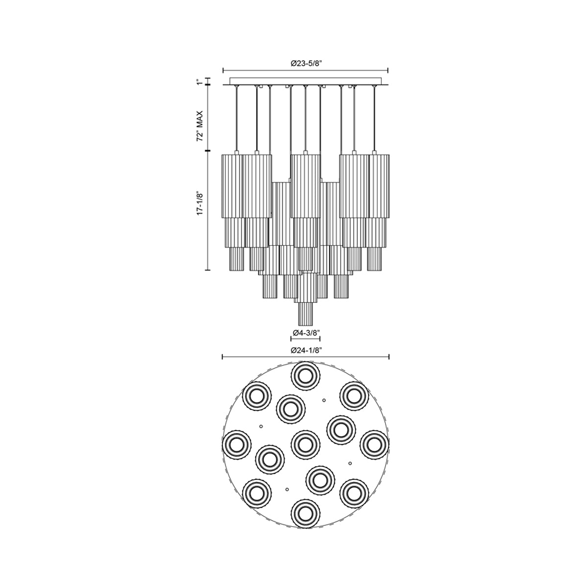 Bordeaux Multi Light LED Pendant Light - line drawing.
