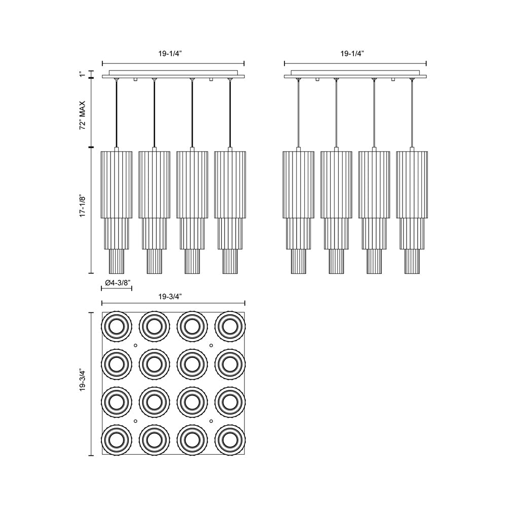 Bordeaux Square LED Pendant Light - line drawing.