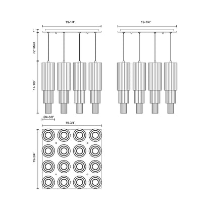 Bordeaux Square LED Pendant Light - line drawing.