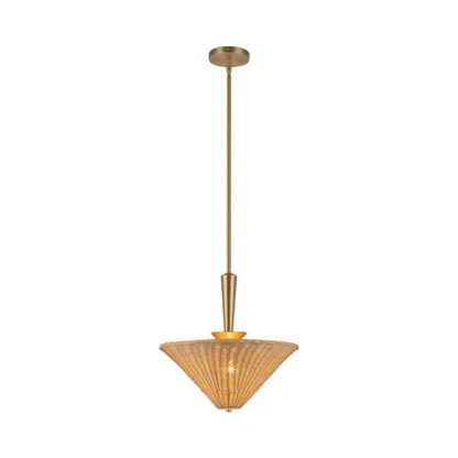 Bridgette Pendant Light in Brushed Gold/Rattan.