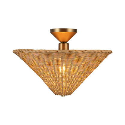Bridgette Semi Flush Mount Ceiling Light in Brushed Gold/Rattan.