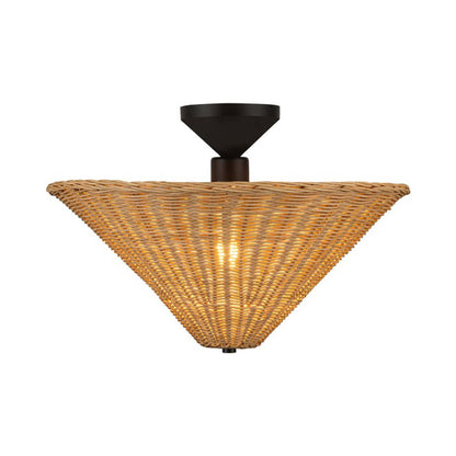 Bridgette Semi Flush Mount Ceiling Light in Matte Black/Rattan.