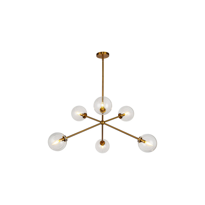 Cassia Chandelier in Aged Gold/Clear Glass.