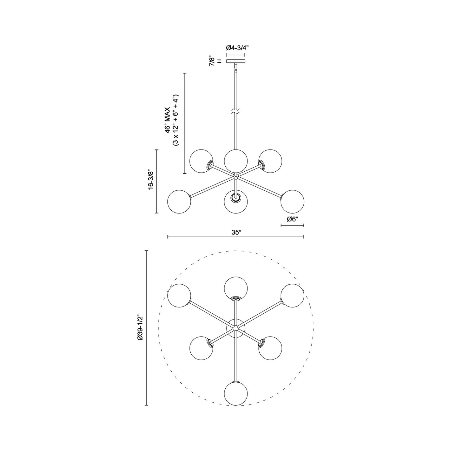 Cassia Chandelier - line drawing.