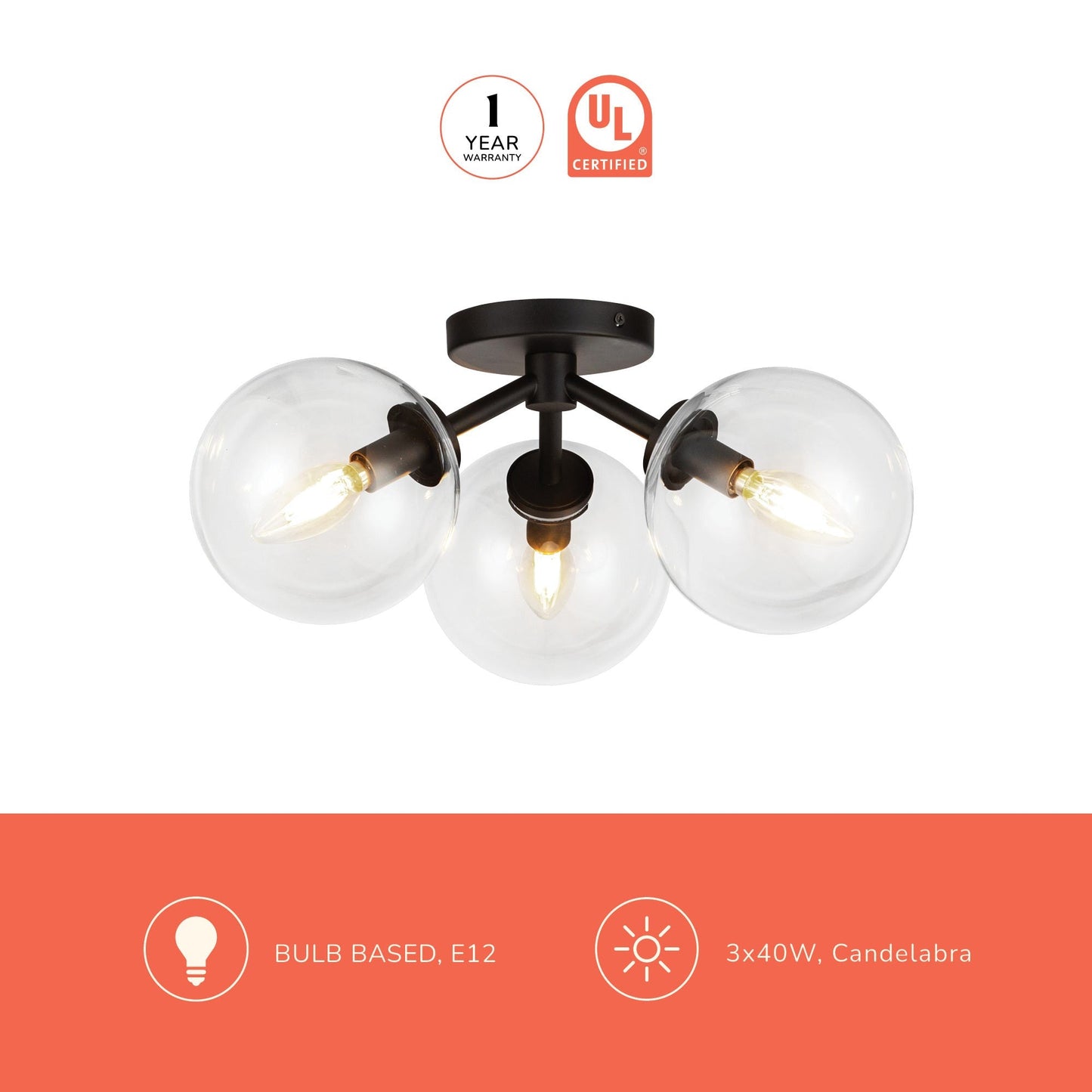 Cassia Semi Flush Mount Ceiling Light in Detail.