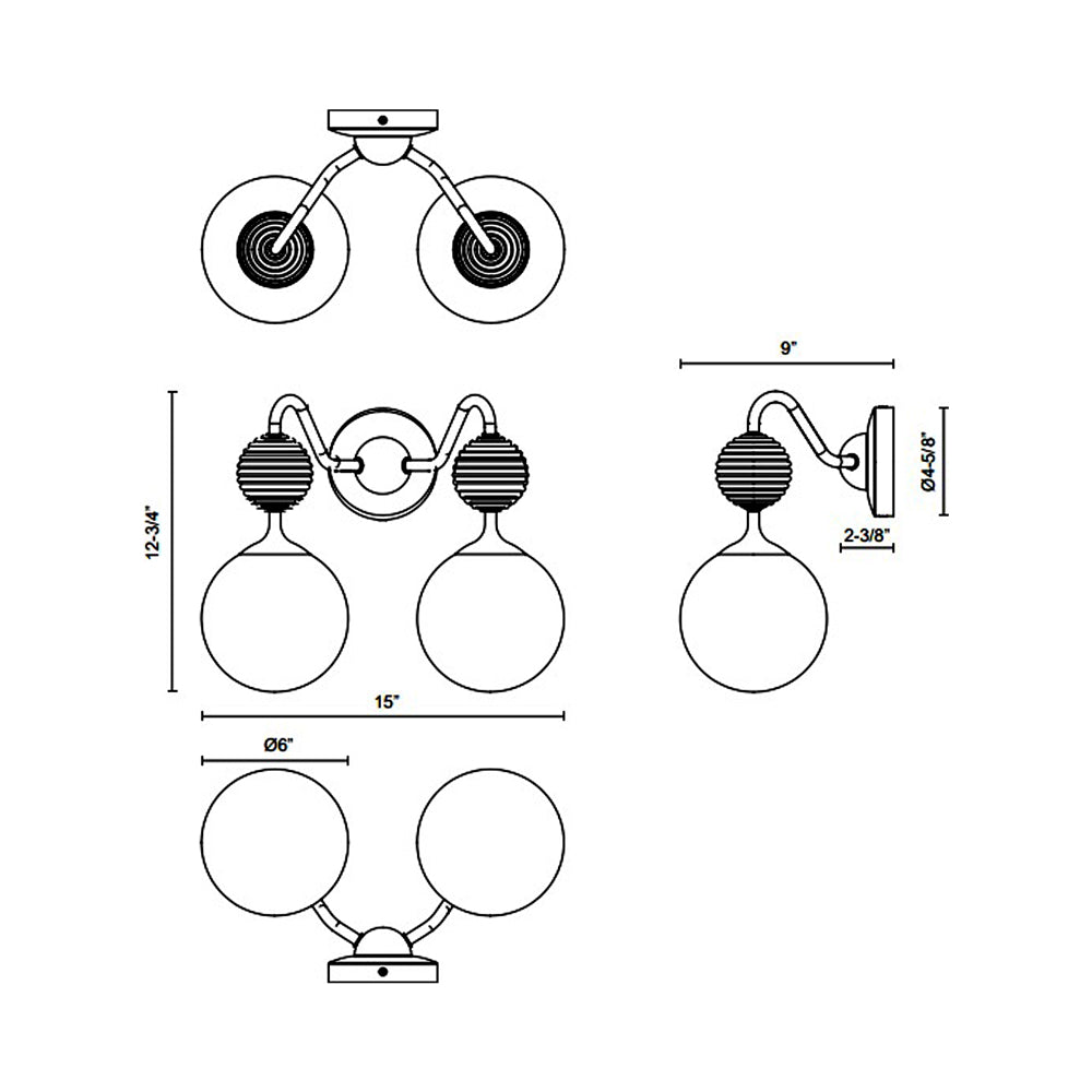 Celia Vanity Wall Light - line drawing.