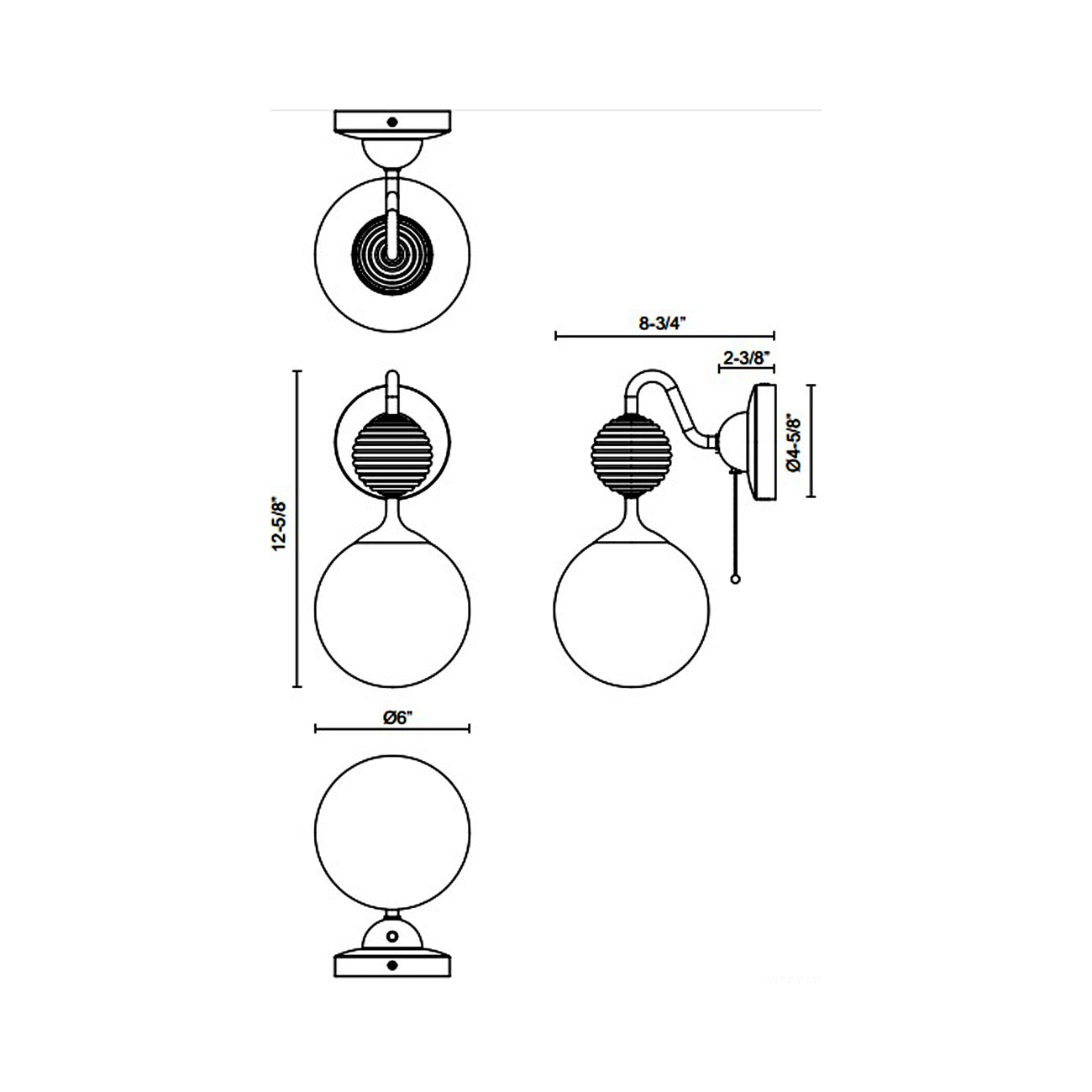 Celia Bath Wall Light - line drawing.