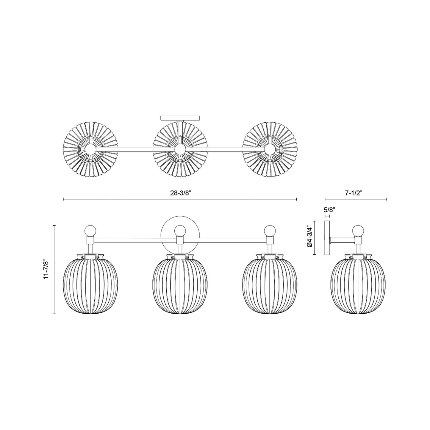 Cherise Bath Vanity Light - line drawing.