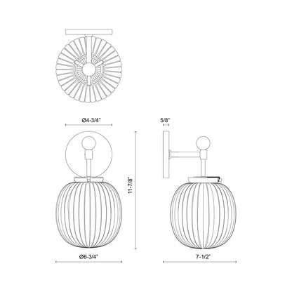 Cherise Bath Wall Light - line drawing.