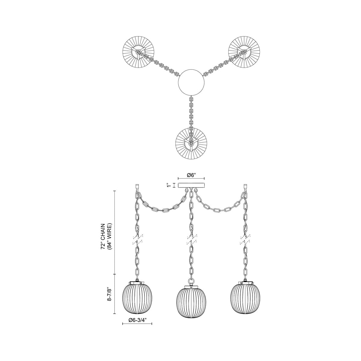 Cherise Multi Light Pendant Light - line drawing.