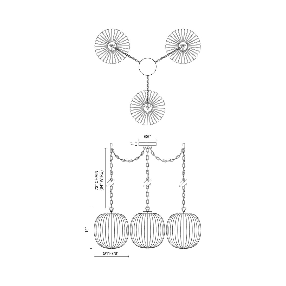 Cherise Multi Light Pendant Light - line drawing.