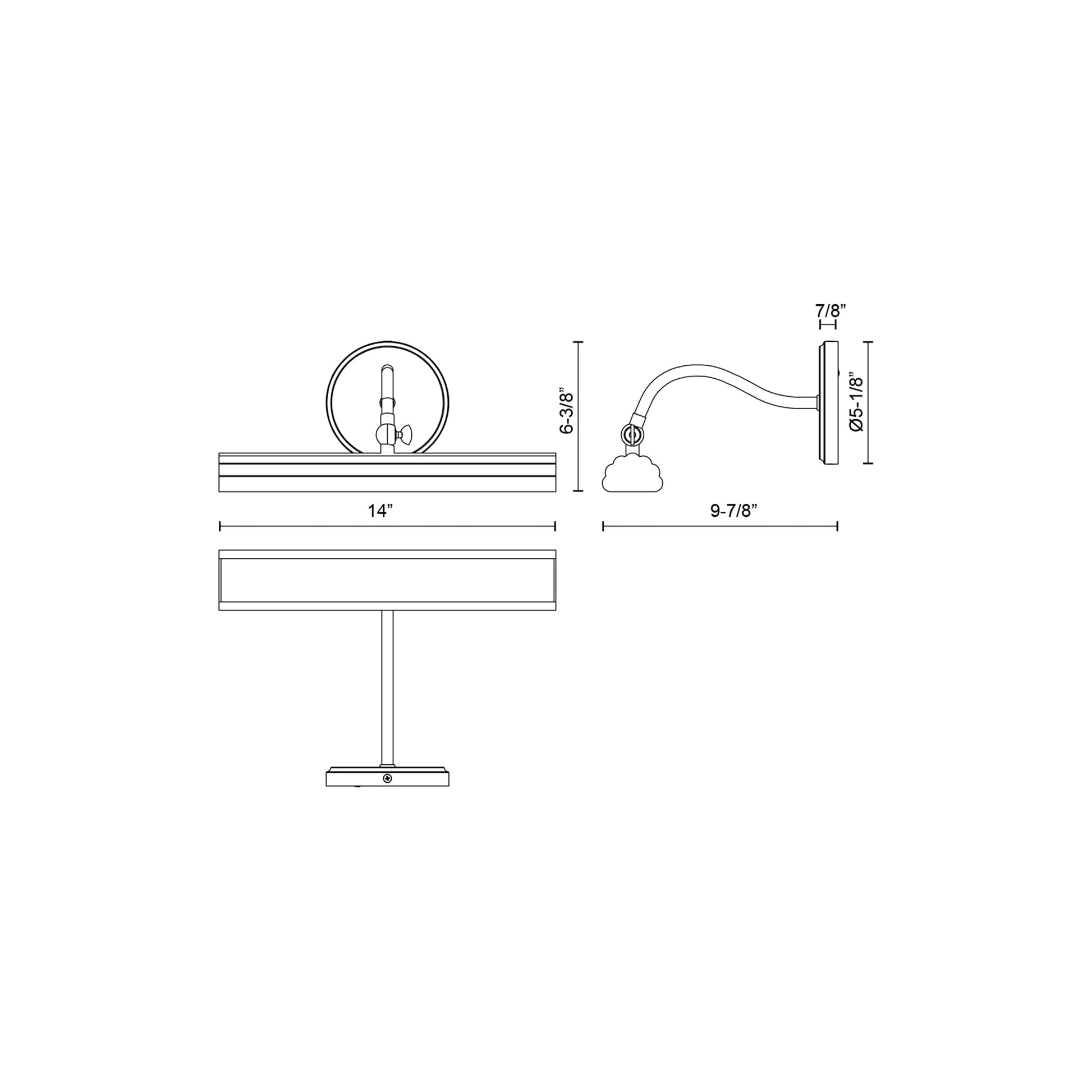 Dottie LED Picture Light - line drawing.