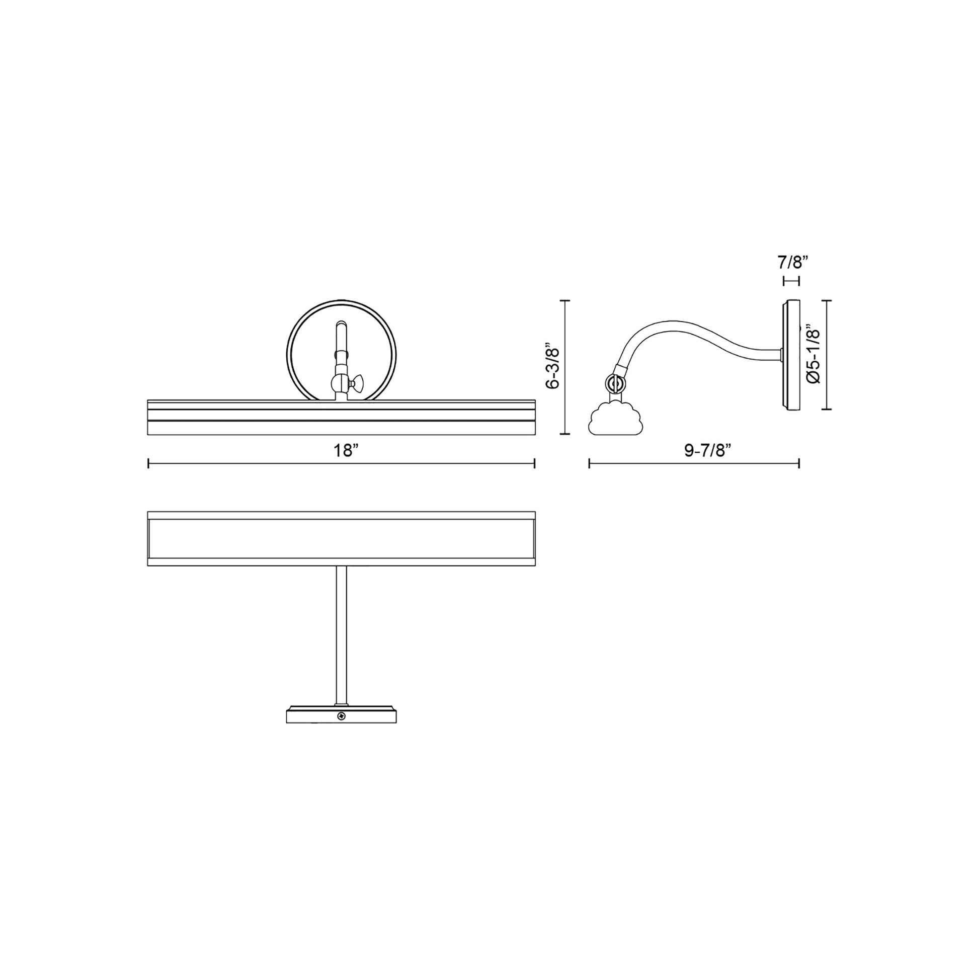 Dottie LED Picture Light - line drawing.